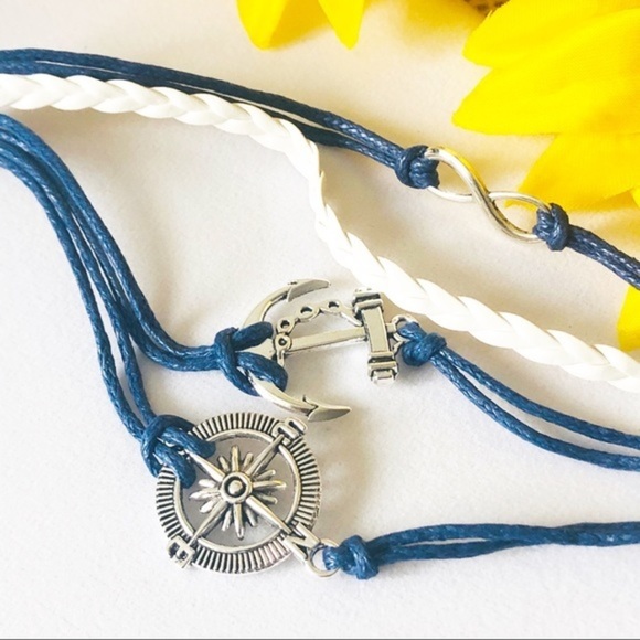 3/$30 Nautical 4-in-1 Stacked Charm Bracelet Compass Anchor Infinity - Picture 7 of 8